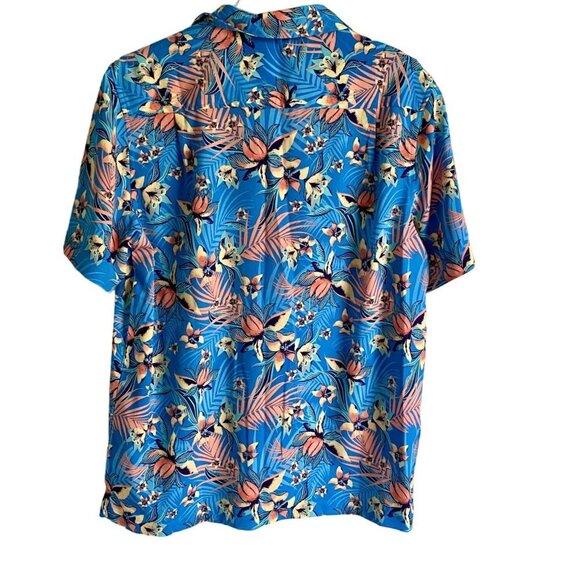 Havana Jim Button Down Short Sleeve  Blue Tropical Print Shirt Men's Medium NEW - Picture 5 of 7